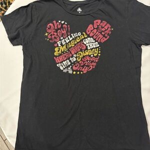 Women’s M  Disney Black Tee with Red and Yellow Heart Design